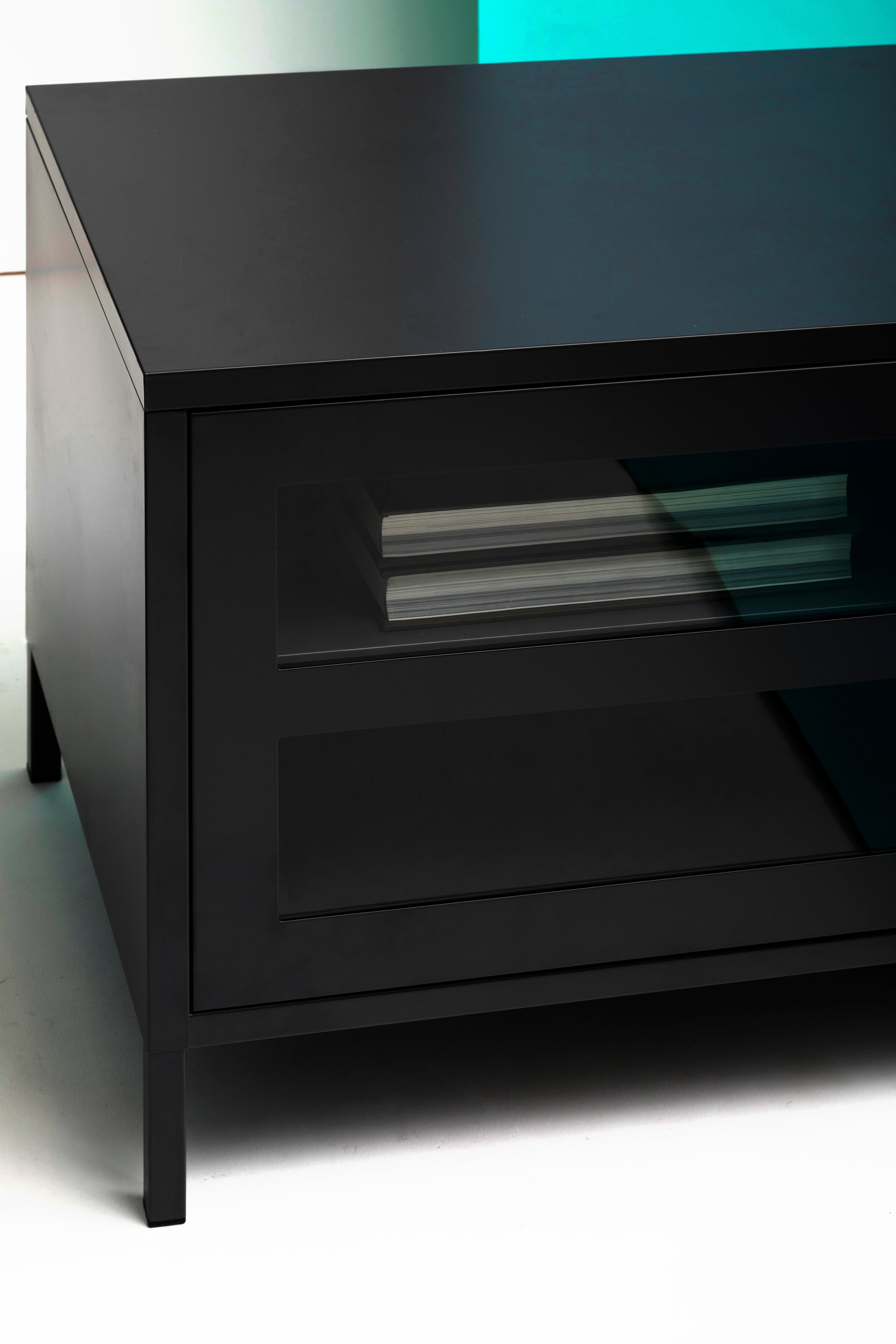Astell Black Metal & Clear Glass TV Unit | 2 Doors